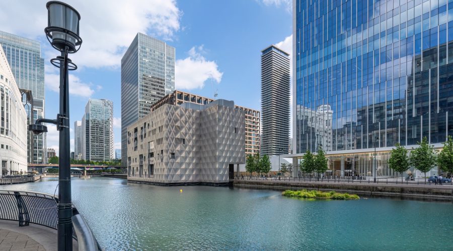 riverside view of canary wharf apartments in london